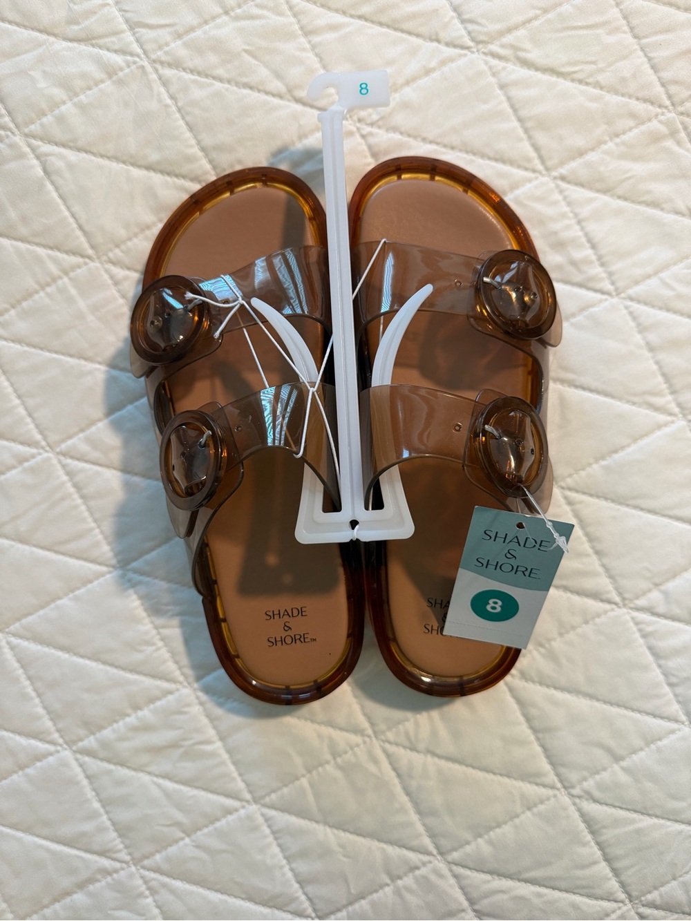Shade & Shore Tan Transparent Double-Buckle Slide Sandals